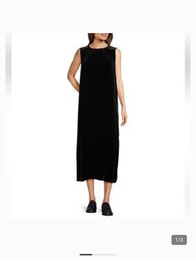 Eileen Fisher Black Velvet Sleeveless Midi Dress